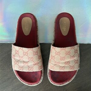 🩴 Gucci Angelina GG Red Platform Slide Womens Sandal 🩴